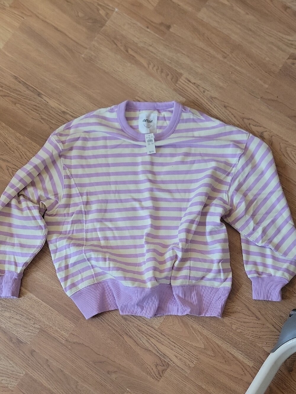 Aerie Lilac and White Striped Crewneck Sweater